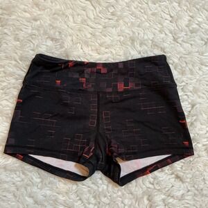 Savage Barbell Athletic Shorts Women Small Black Red Geometric Print Excellent